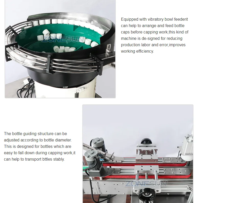 ZONESUN ZS-XG1870P Автоматическая настольная пластиковая банка для укупорки бутылок Линия для затяжки бутылок с вибрационной чашей 