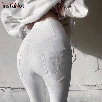 

InstaHot Vintage Slim Pencil Pants Women White Black Casual Legging Elegant High Waist Streetwear Ladies Trousers Autumn Vintage