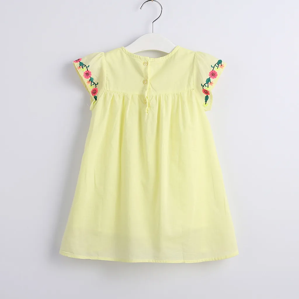 Модное детское платье для малышей Одежда для девочек Хлопковое платье принцессы с круглым вырезом и цветочной вышивкой и короткими рукавами vestido infantil