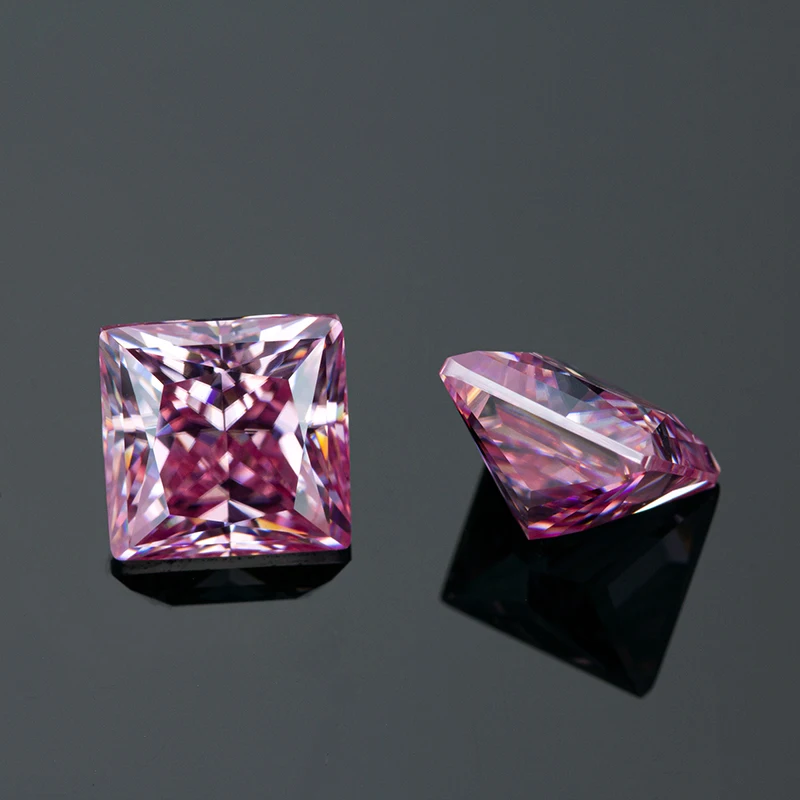 Zhanhao Moissanite Hand-Cutting Princess Pink Color Premium Gems Loose Diamond Test Passed Gemstone For Jewelry Making