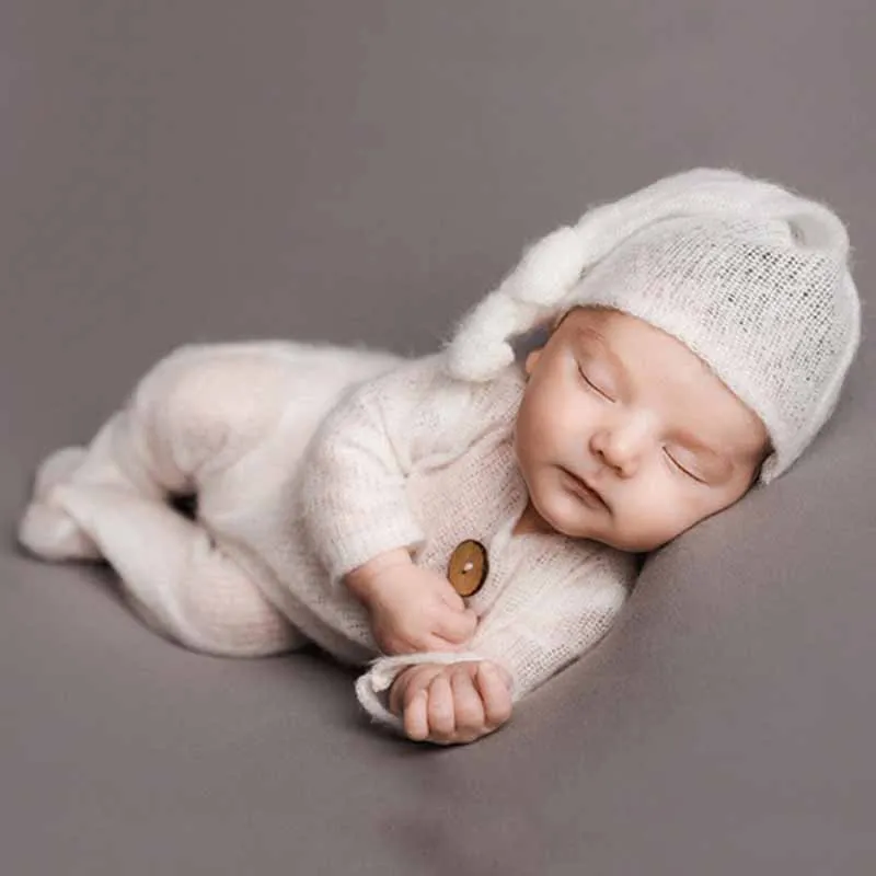 Hat-Set Photography-Props Bodysuit Photo-Shooting Newborn Baby Infants 2pcs Mohair Romper