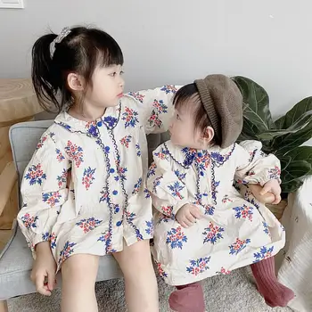 

0-24M Baby Girl Bodysuit Floral Dress And 2-6T Kids Girls Long Sleeve Tops Floral Shirts Sister Outfit Baby Girls Clothes