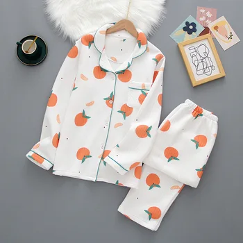 

Autumn and Winter Japanese Air Layer Pure Cotton Women's Home Wear Set Cartoon Fruit Pajamas Set Factory Direct Sales