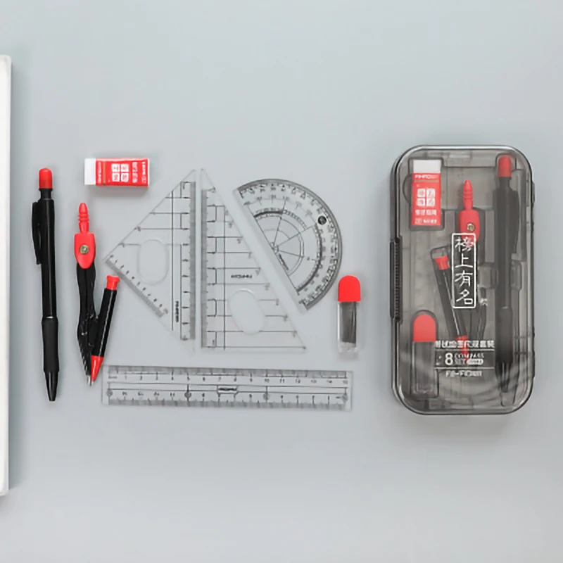 

School Study Tool Kit Ruler Compasses Portable School Math Geometry Set Protractor Drawing Compass Ruler Pencil Essentials Math