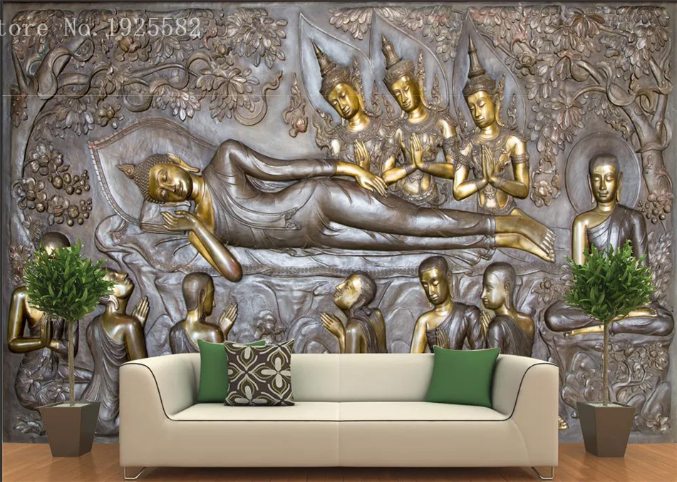 Пользовательский 3D стереоскопический металлический тисненый таиландский Будда статуя фото обои s для храма тайский домашний декор настенная бумага 3D