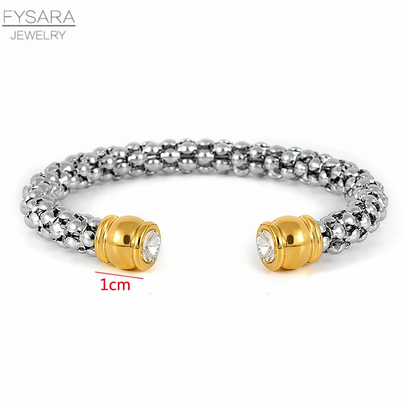 FYSARA, браслеты с кристаллами в виде сердца, браслеты из нержавеющей стали, браслеты для женщин, цепочка с попкорном, открытые браслеты, классические ювелирные изделия