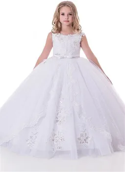 

White Flower Girl Dresses Gown Lace Girls Pageant Dresses First Communion Dresses Custom Made