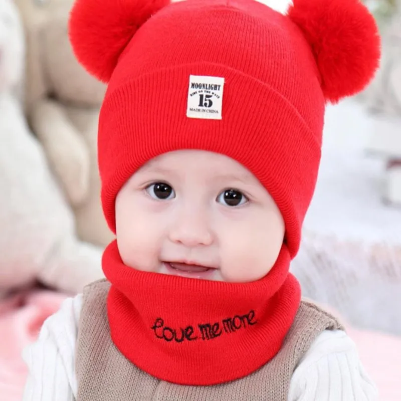 Newborn Fashion Baby hats 0-3-6-20 months men and women baby wool cap thick warm collar newborn hat autumn and winter - Color: red