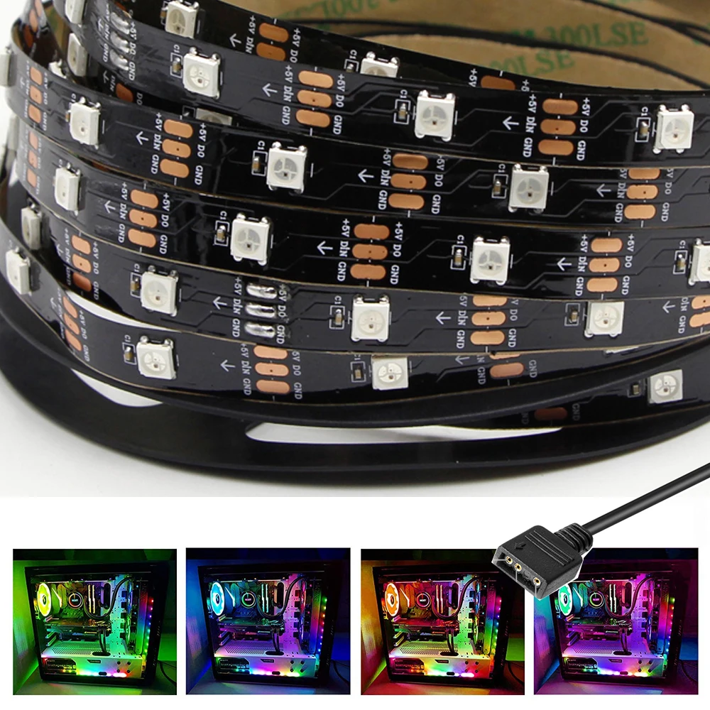 Цветная (RGB) светодиодная лента светильник прибор приемно ws2812b PC чехол 5V 3Pin