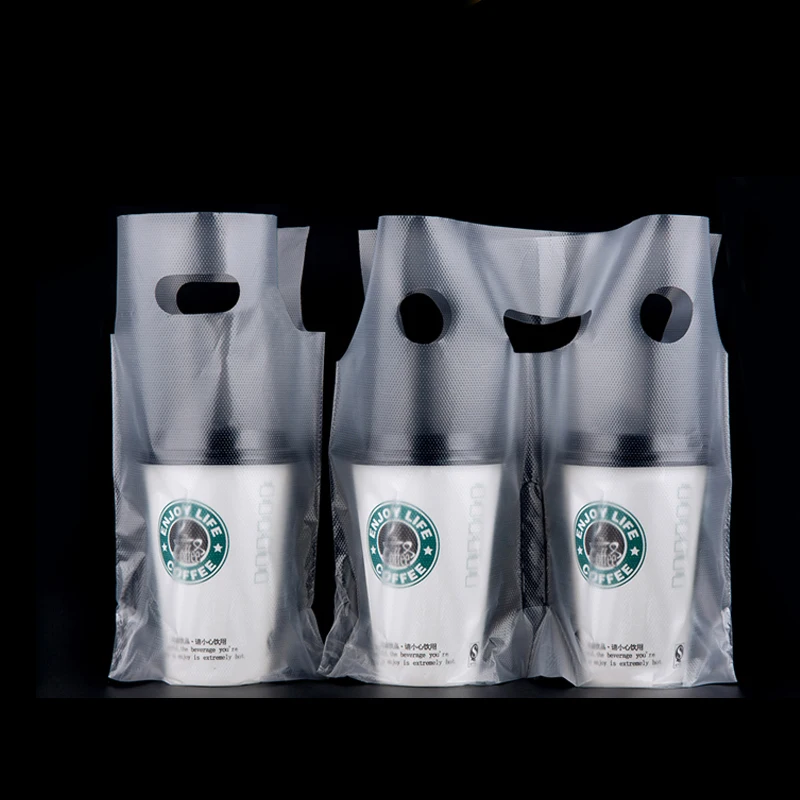 

100pcs Milk Tea Take-away Bags Beverage Cups Disposable Portable Plastic Bag Single and Double Cup Packing Bags