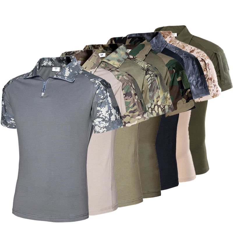 Kaufen Männer Im Freien Taktische Militärische Camouflage T shirt Atmungsaktiv UNS Armee Kampf T shirt Schnell Trocknend Camo Jagd Camping Wandern Tees