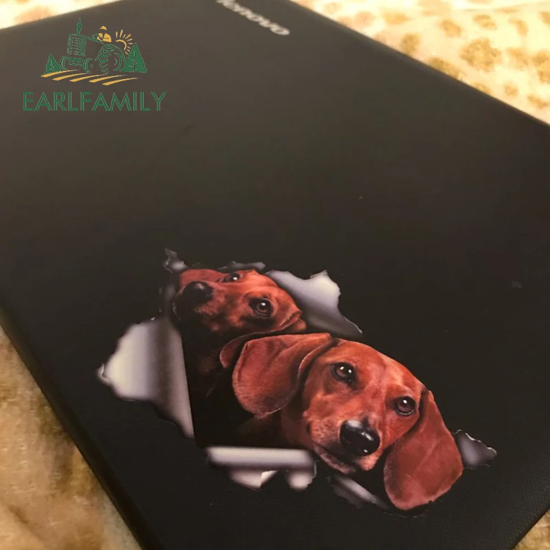EARLFAMILY, 13 см x 8,6 см, 3D, загар, Такса, автомобильная наклейка, рваная металлическая наклейка, Светоотражающая наклейка, s, водонепроницаемая, для автомобиля, Стайлинг, для домашних животных, собак