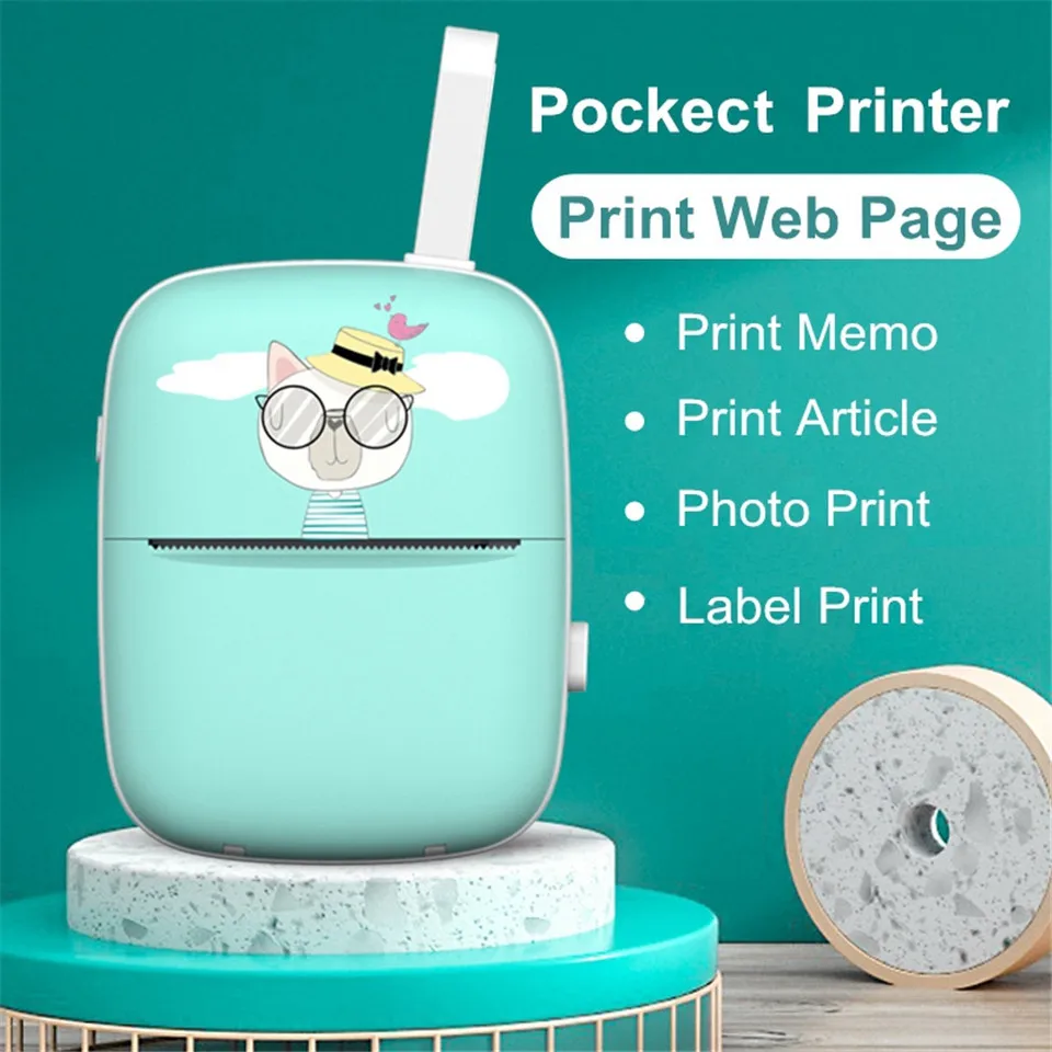 bluetooth small printer Portable Printer MINI Thermal Print Label Pocket Printer Ink-less Printing Picture BT Connective For Android IOS With Paper epson mini printer