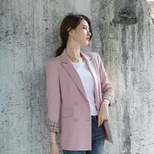 Vintage casual women's jacket Fashion double-breasted loose solid color ladies blazer Autumn and winter business office suit