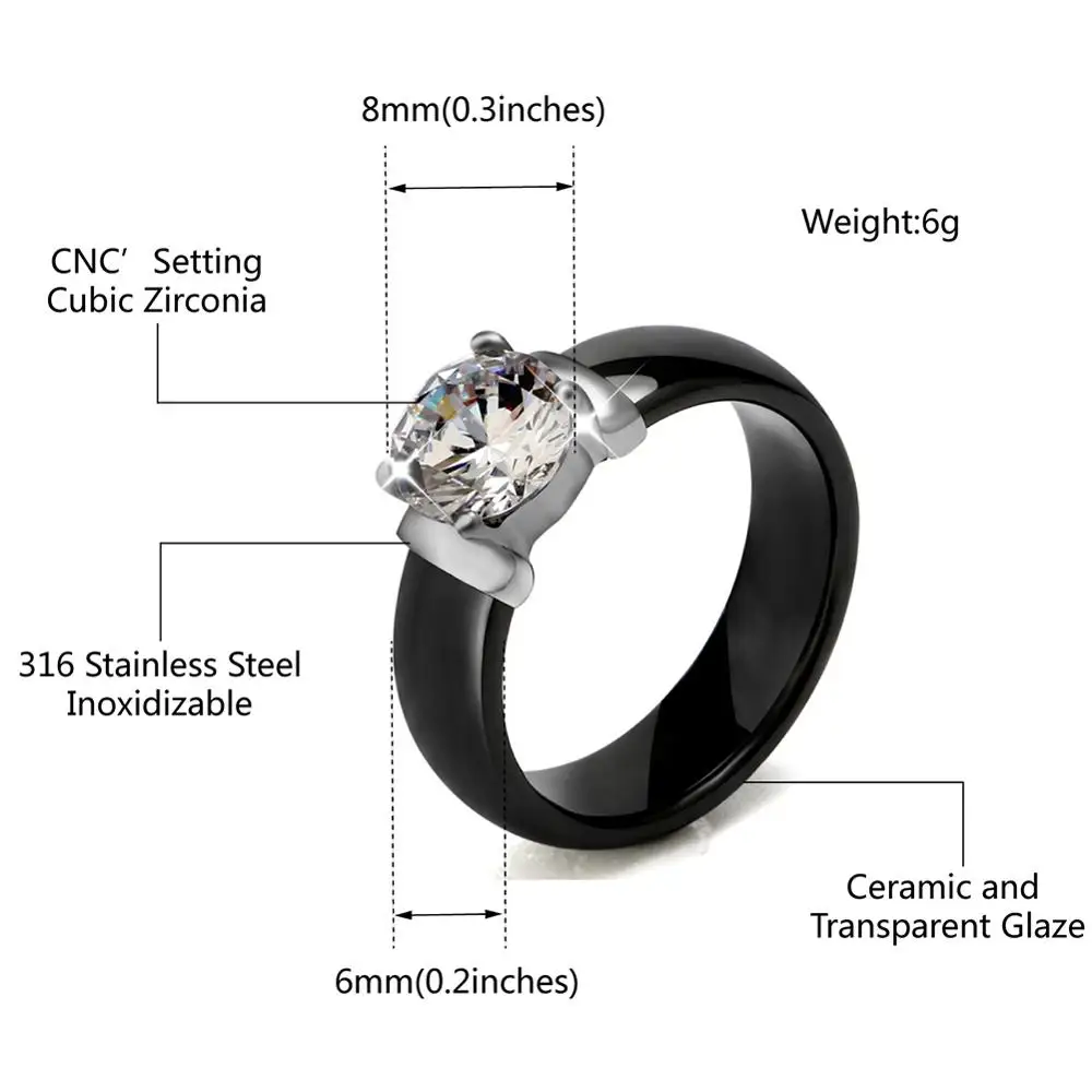 Мода 2,0 карат CZ Стразы Женские Ювелирные наборы для женщин 6 мм Гладкие Черные белые керамические кольца серьги-гвоздики свадебный подарок