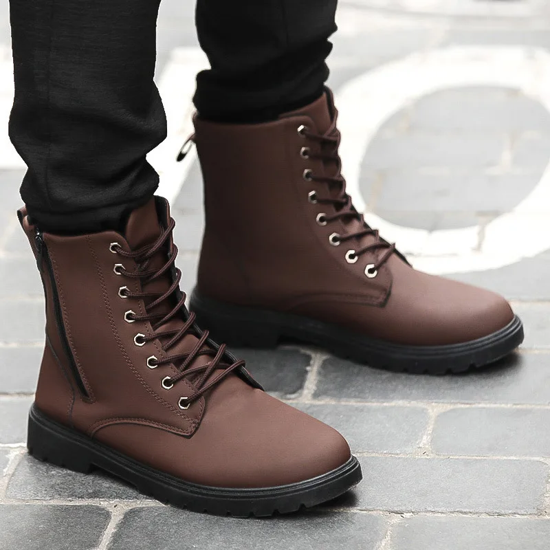 

2018 Hot Selling Autumn & Winter Hight-top Martin Boots Casual plus Velvet nan dan xie Versitile Fashion Wear-Resistant MEN'S SH