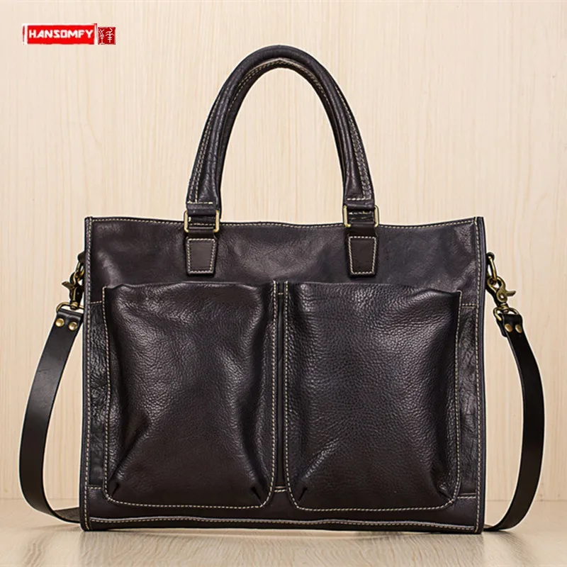 

Genuine Leather men's handbag portable briefcase men business laptop shoulder Messenger bag first layer leather men's travel bag
