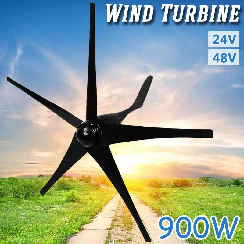 

Efficient 900W 24V 48Volt 5 Nylon Fiber Blade Horizontal Home Wind Turbines Wind Generator Power Windmill Energy Turbines Charge