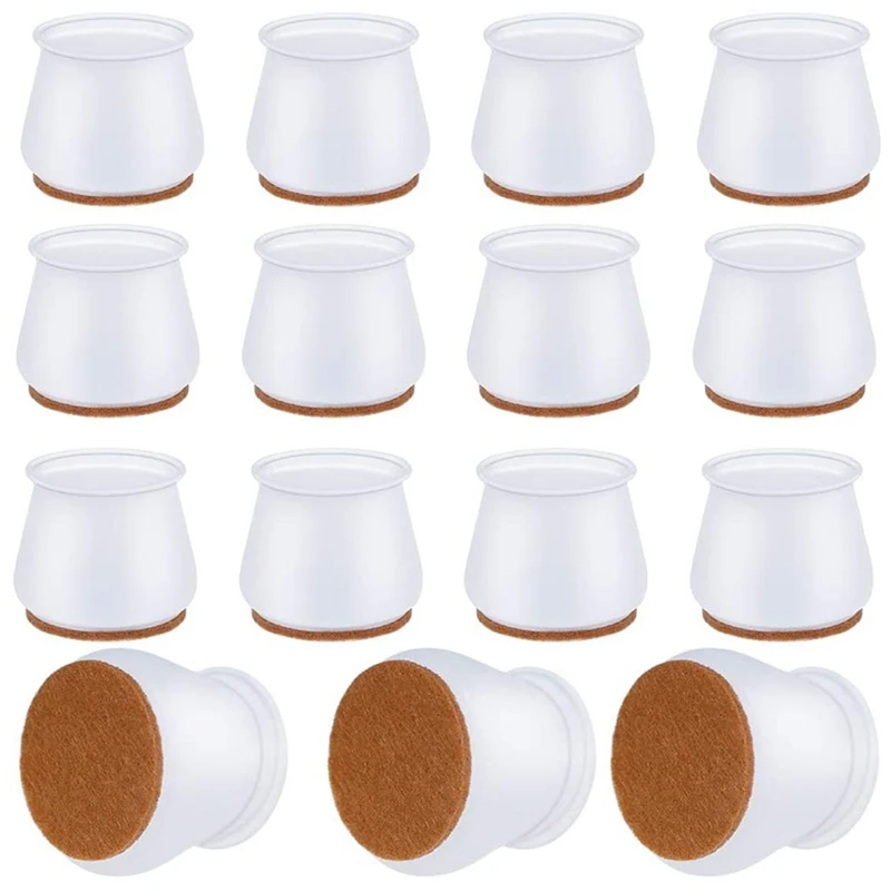 32 Pack Silicone Chair Leg Floor Protectors, Chair Leg Caps with Felt