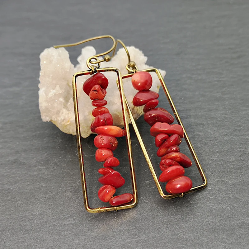 Винтажные серьги красочные каменные серьги для женщин Boho красные Висячие Серьги Brincos модные корейские элегантные ювелирные изделия O4D359 - Окраска металла: red earrings