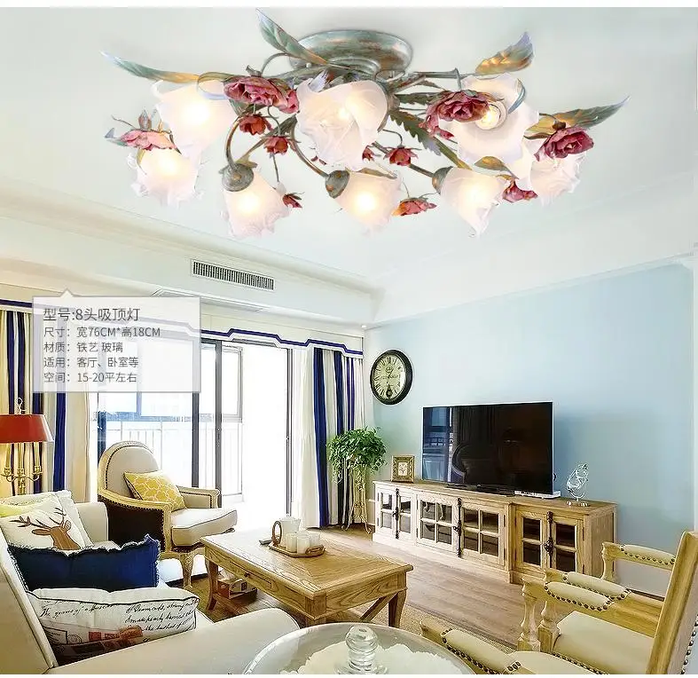 Living Room Rural country Ceiling Lights Lighting Lamp Flower Wedding Lighting Iron Flower Lighting Rose Korean Bedroom light