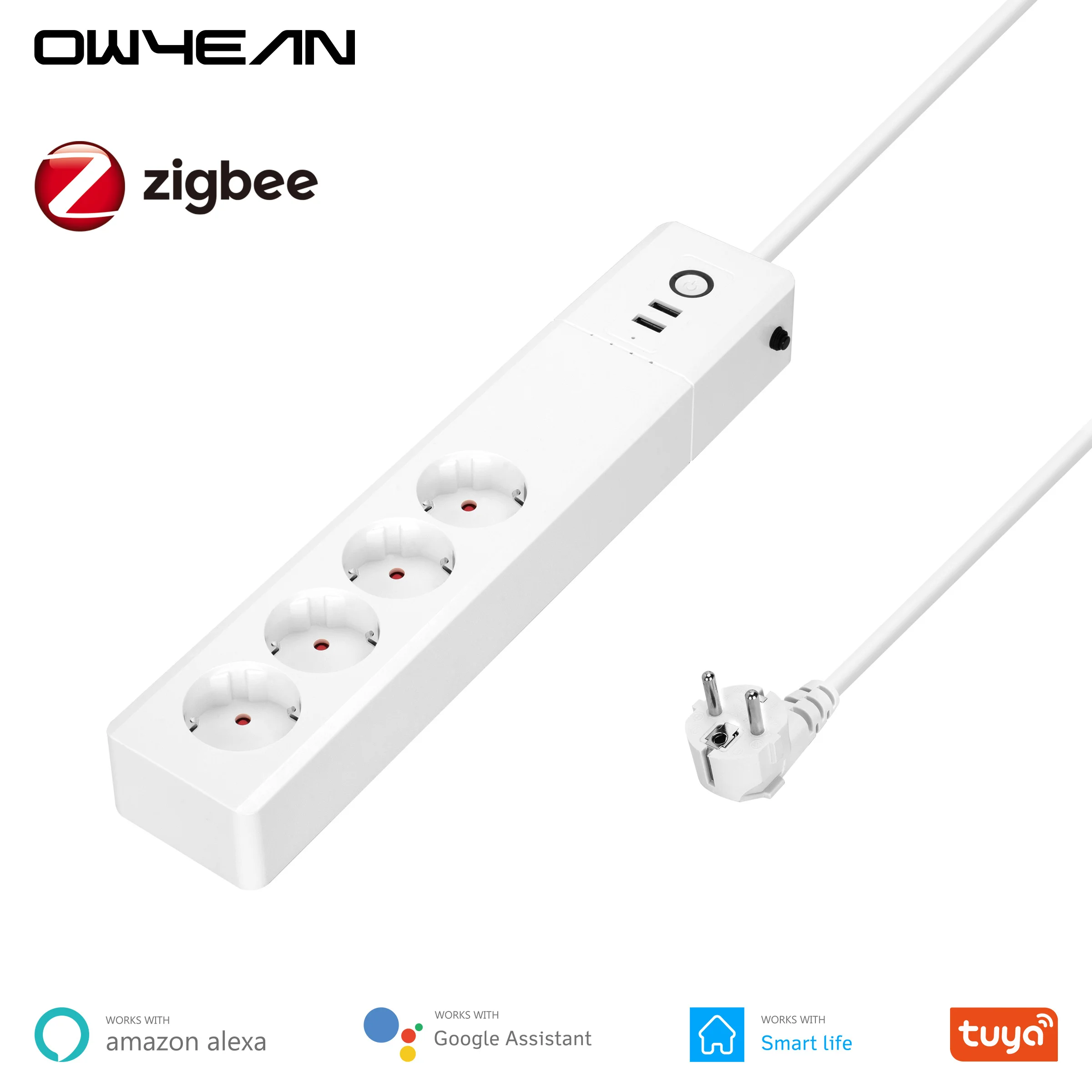 Zigbee Smart Power Strip Bar Extension Cord 4 EU Outlets Plug 2 USB Charging Ports Tuya Smart Life  Alexa Google Home Assistant