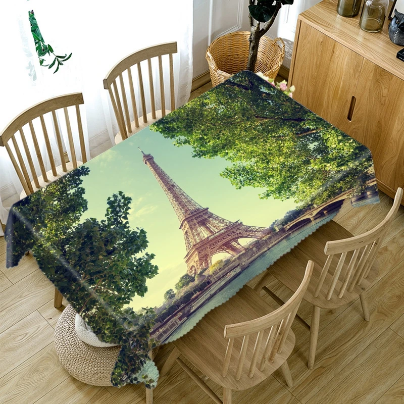 3D зеленый авеню и башня скатерть с рисунком утолщаются хлопковые