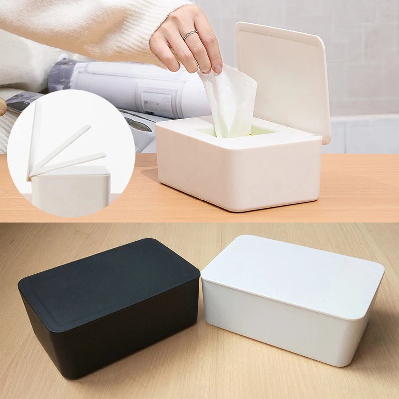 Wet Wipes Dispenser Holder Tissue Storage Box Case W/ Lid White Home Office NEW