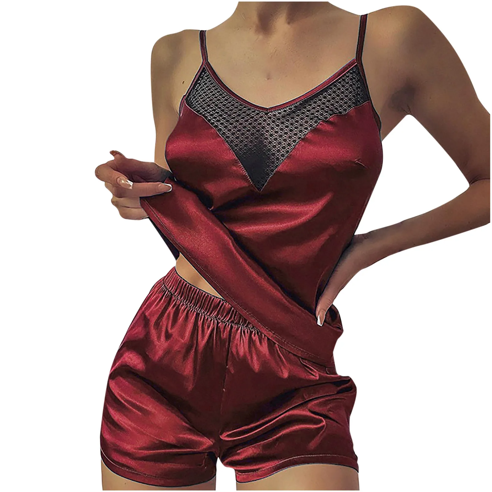 Spaghetti Strap Lace Pajama Set Sleeveless Pyjamas Sleep Short Set Lace Pijama Suit Sleepwear Women Sexy Nighties ensembles 1
