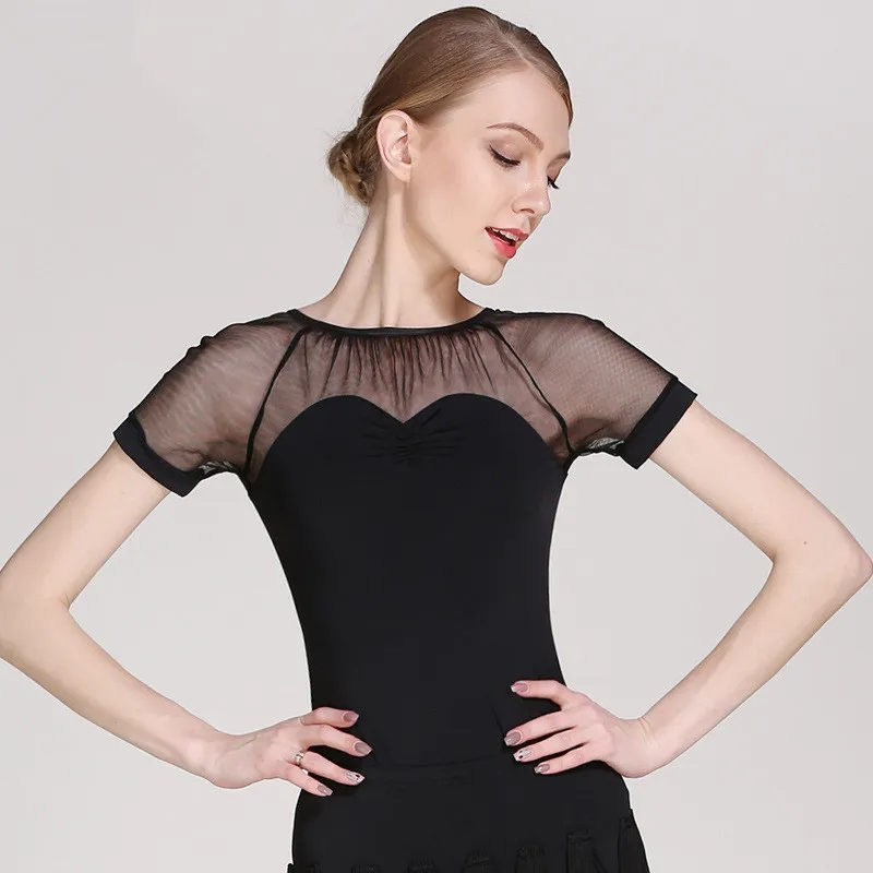 

High Quality Sexy Mesh Short Sleeve Latin Ballroom Ballet Dance Tops