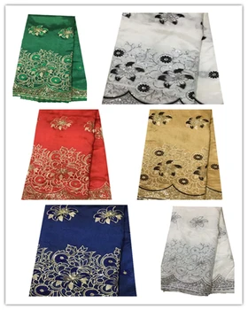

Beautiful African George Lace Fabric High Quality Indian Silk George Lace 5 Yards With Sequins Asoebi Party Lace Dress Fabric