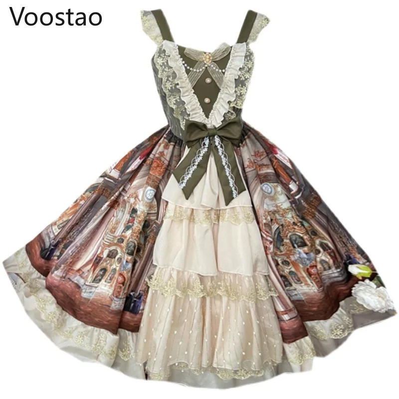 Vintage Victorian Elegant Lolita Princess Jsk Dress Women Sweet Lace Bow Sleeveless Party Dresses Girls Chic Wedding Vestidos, lolita dress,lolita suspender dress,lolita cosplay costumes,suspender dress