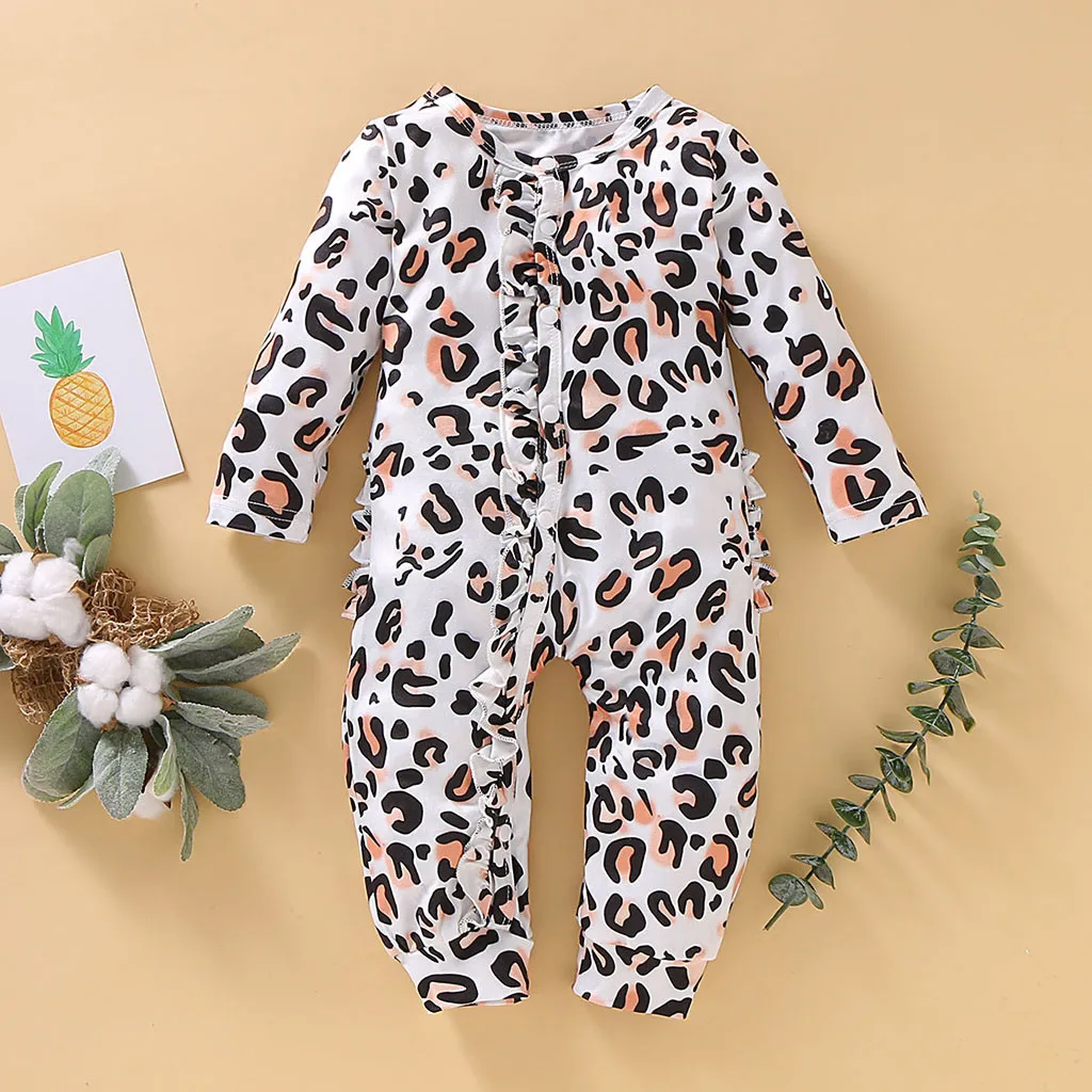 Baby Romper Girls Boys Leopard Print Ruffles Winter Long Sleeve Jumpsuit Casual Newborn Rompers Onesie Kids Clothes 19Aug