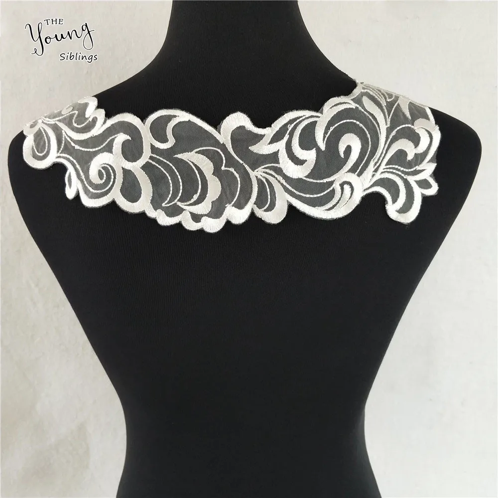 New White/Black Embroidery Venise Neckline Lace Collar Costume Dress Fine Applique Motif Dress Fabric DIY Sewing Accessories