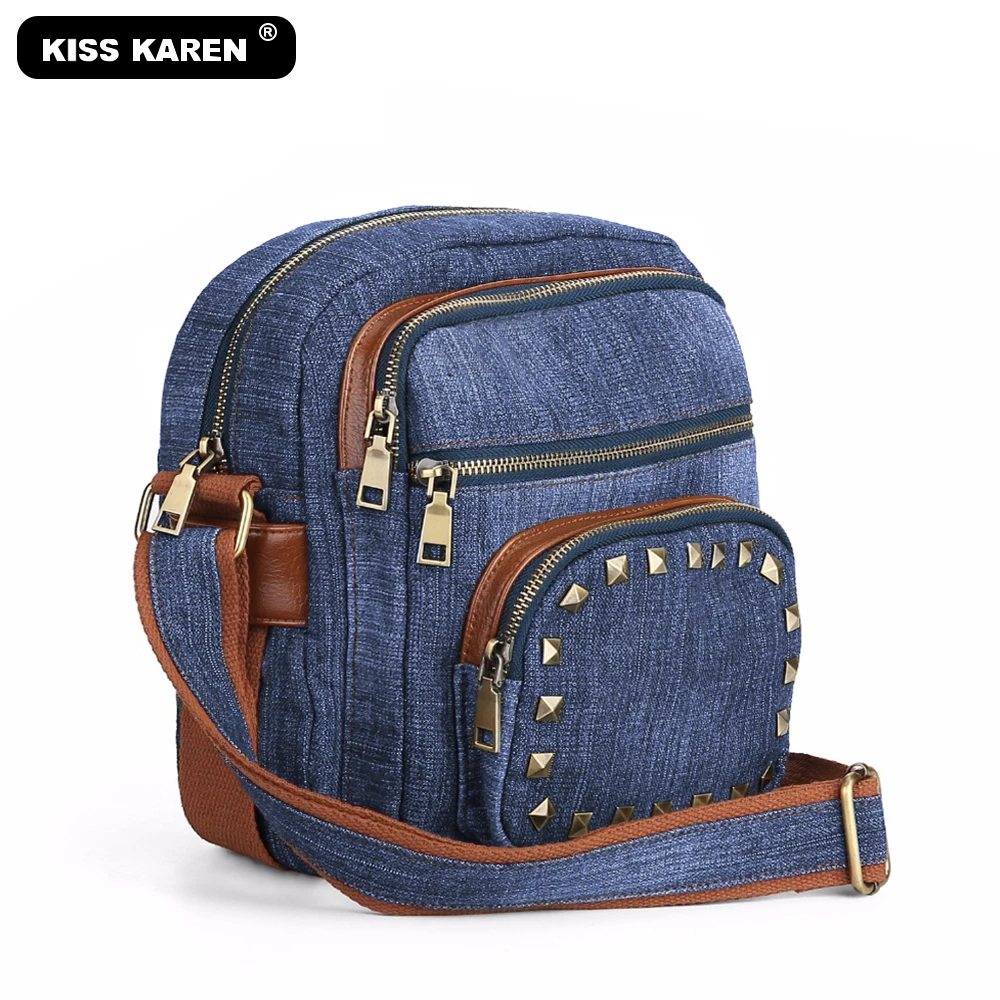 

Fashion Studs Women's Shoulder Bags Durable Use Denim Bags Women's Messenger Bag Women Cross-body Bag Jeans Purse