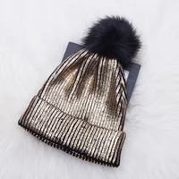 Hair Ball Warm Knitted Metallic Shiny Girl Autumn Winter Soft Crochet Cute Pompom Cap Beanie Windproof Solid Women Hats 2