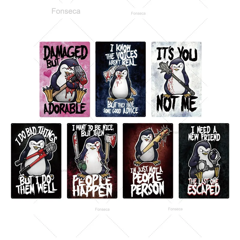 Металлический постер Crazy Penguin Забавный металлический оловянный знак железный