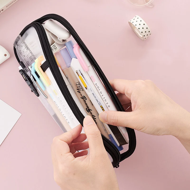 Pencil Cases Transparent Mesh Pencil Case Creative Colored Pen Bag For Students Storage Pouch Stationery School Office Supplies pencil cases