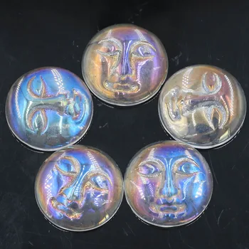 

18x18mm DIY Aura Angel Quartz Turquoise Rainbow Titanium Quartz Moon Goddess Face Cabochon Cab Bead (5 Piece)