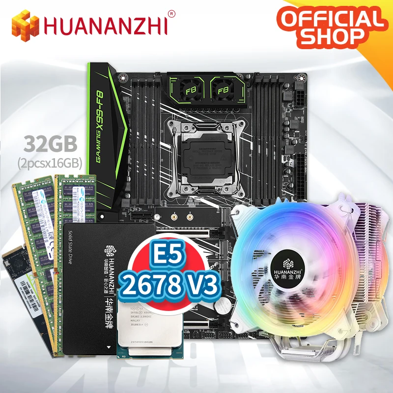 Материнская плата HUANANZHI X99 F8 с Intel XEON E5 2678 V3 2*16G DDR4 RECC RB M.2 256G MLC SSD 512G A600 | Компьютеры и