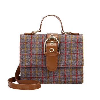 

2020 Fashion Women's Plaid Stripes Wool Belt Shoulder Bag Famous Brand Bag Women Luxury New Vintage Crossbody Bags For Women