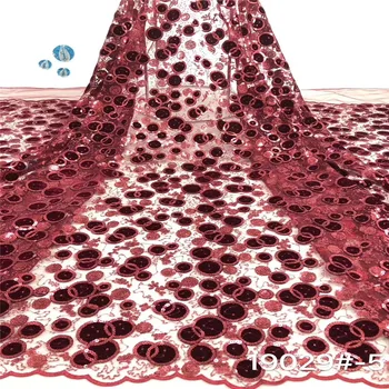 

Madison Velvet Lace Fabrics African Lace Fabric for Bridal Materials Red Color Sequins Lace for Nigerian Wedding Party Dress