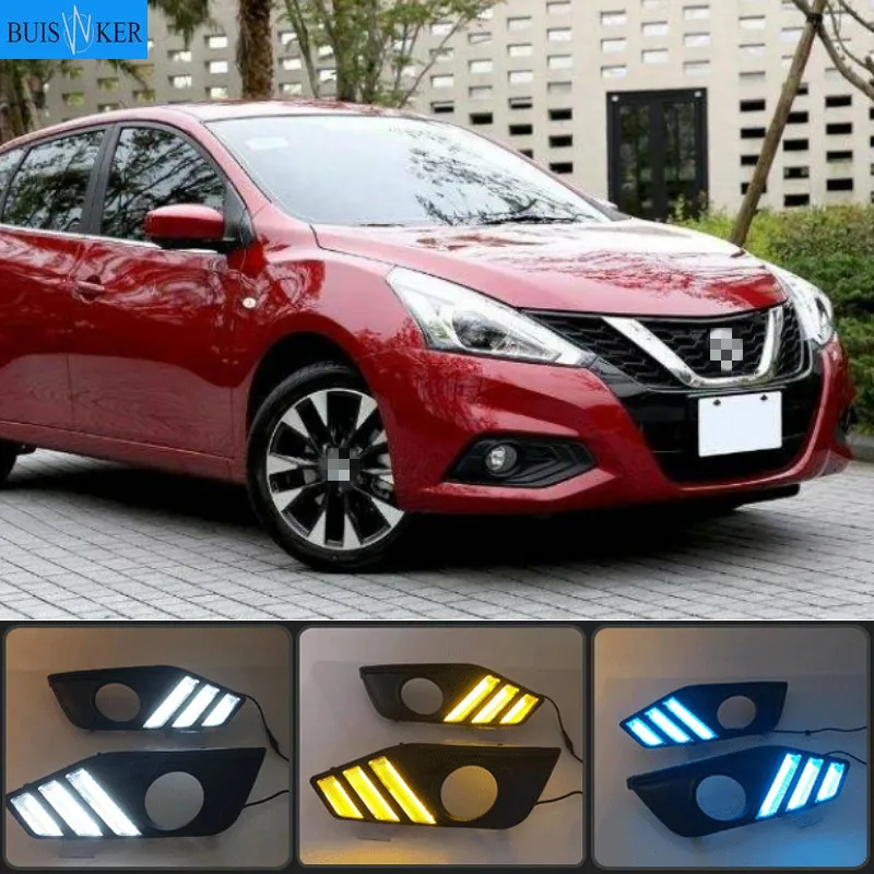 

New upgraded version top quality led drl daytime running light with yellow turn signal for Nissan Tiida Only 2017-2018