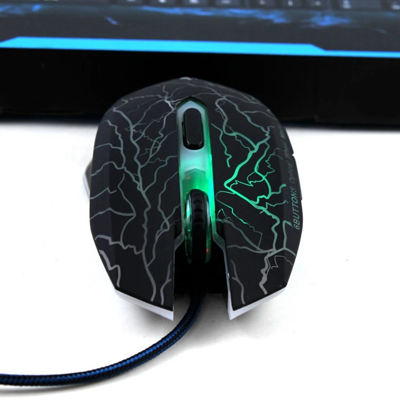 Игровой Мышь USB светильник трещины 6-кнопочная Проводная Мышь цветная мышь Портативный прочный отзывчивый светодиодная охлаждающаяся светильник