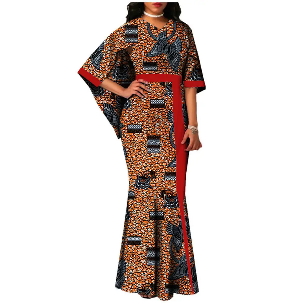Анкара принт африканские платья для женщин AFRIPRIDE портной хлопок рукава накидки женские макси платья A722553 - Цвет: 402J
