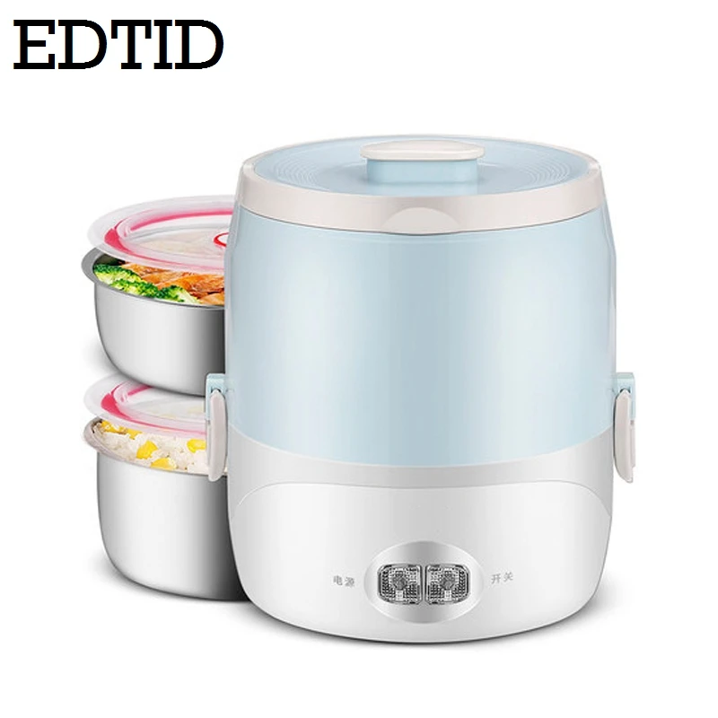 Blue EDTID 1.5L Мини электрическая рисоварка 2 слоя Пароварка для еды многофункциональный горшок для приготовления пищи 1-2 человек Подогрев Ланч-бокс ЕС и США - Цвет: Blue