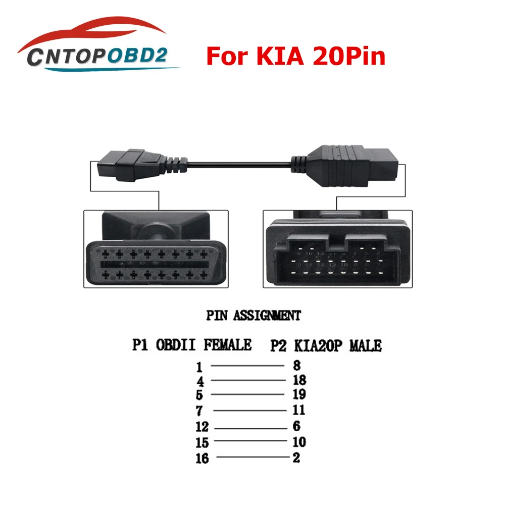

For KIA 20 Pin To 16 PIN Adapter OBD2 Female Connector Diagnostic Tool Code Reader For KIA 20 Pin OBD to OBD 2 Adapter Cable