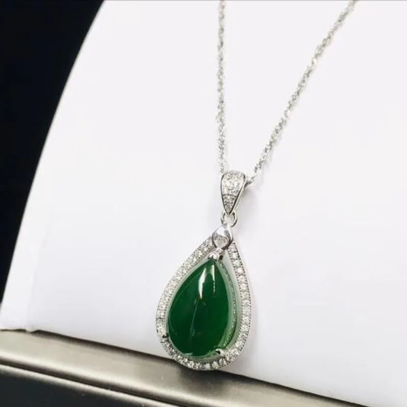 Подвеска Hetian Jade Jasper, натуральная вода, шпинат, зеленый нефрит, яйцо, лапша, с 925 серебром, подвеска в виде капли воды, модный стиль