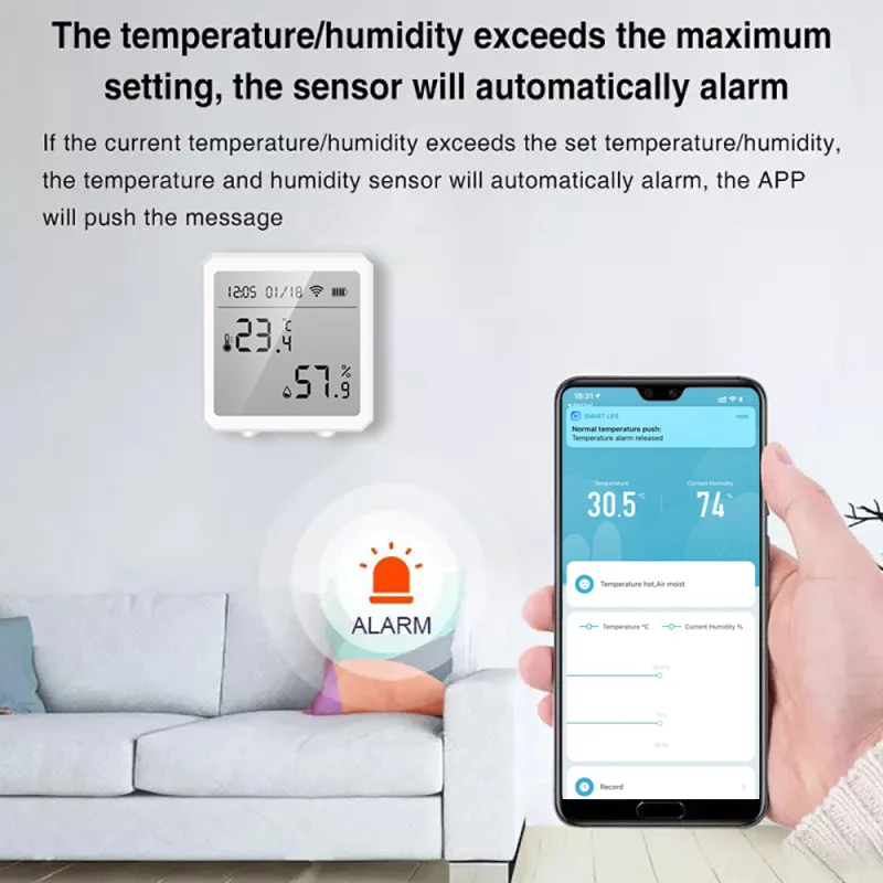 NEW Smart TUYA WiFi LCD Temperature & Humidity Sensor For Alexa Google