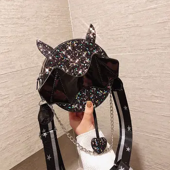

Fashion Sequins Round Devil Design Star Strap Girl's Shoulder Bag Tote Crossbody Messenger Bag Flap Handbag Bolsa Purse Channel